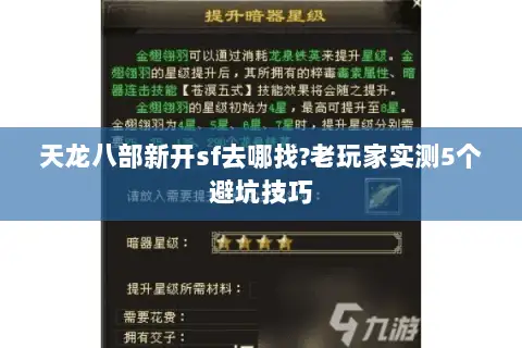 天龙八部新开sf去哪找?老玩家实测5个避坑技巧 天龙八部新开sf去哪找?老玩家实测5个避坑技巧