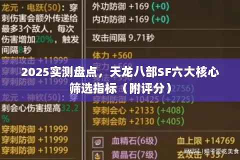 2025实测盘点,天龙八部SF六大核心筛选指标(附评分) 2025实测盘点,天龙八部SF六大核心筛选指标(附评分)
