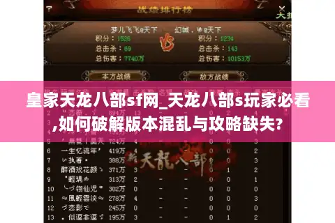 皇家天龙八部sf网_天龙八部s玩家必看,如何破解版本混乱与攻略缺失? 皇家天龙八部sf网_天龙八部s玩家必看,如何破解版本混乱与攻略缺失?