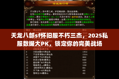 天龙八部sf怀旧服不朽三杰，2025私服数据大PK，锁定你的完美战场