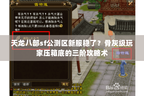 天龙八部sf公测区新服稳了？骨灰级玩家压箱底的三阶攻略术