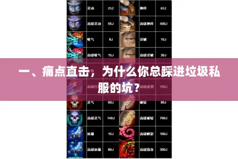 一、痛点直击,为什么你总踩进垃圾私服的坑? 一、痛点直击,为什么你总踩进垃圾私服的坑?