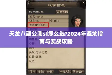 天龙八部公测sf怎么选?2024年避坑指南与实战攻略