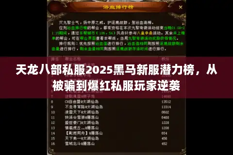 天龙八部私服2025黑马新服潜力榜，从被骗到爆红私服玩家逆袭