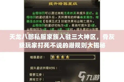 天龙八部私服家族入驻三大神区，骨灰级玩家打死不说的潜规则大揭秘