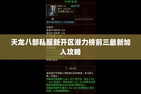 天龙八部私服新开区潜力榜前三最新加入攻略