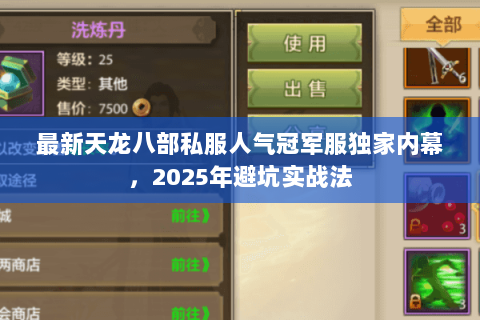最新天龙八部私服人气冠军服独家内幕，2025年避坑实战法
