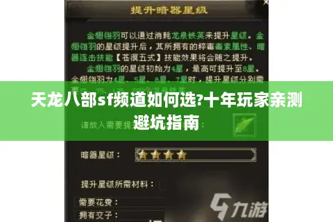天龙八部sf频道如何选?十年玩家亲测避坑指南 天龙八部sf频道如何选?十年玩家亲测避坑指南