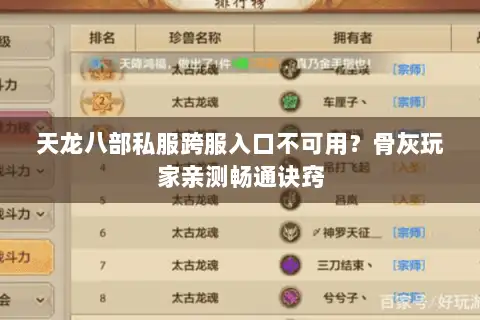 天龙八部私服跨服入口不可用?骨灰玩家亲测畅通诀窍 天龙八部私服跨服入口不可用?骨灰玩家亲测畅通诀窍