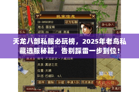 天龙八部私服必玩榜，2025年老鸟私藏选服秘籍，告别踩雷一步到位！