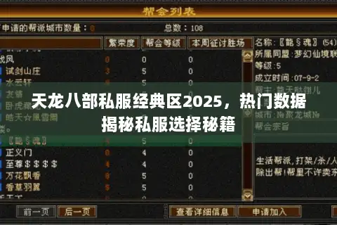 天龙八部私服经典区2025,热门数据揭秘私服选择秘籍 天龙八部私服经典区2025,热门数据揭秘私服选择秘籍