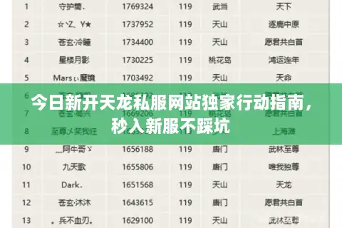 今日新开天龙私服网站独家行动指南，秒入新服不踩坑