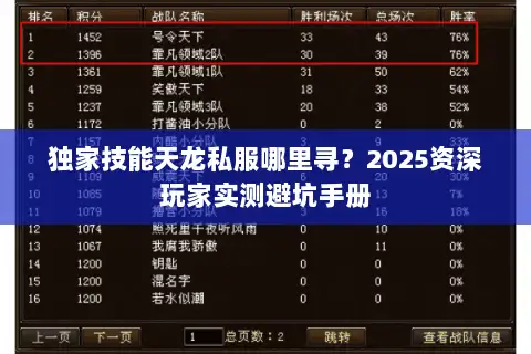 独家技能天龙私服哪里寻？2025资深玩家实测避坑手册