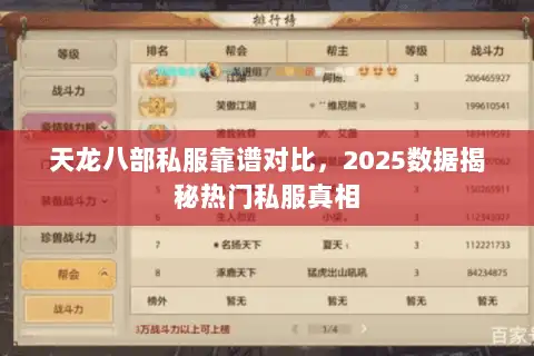 天龙八部私服靠谱对比，2025数据揭秘热门私服真相