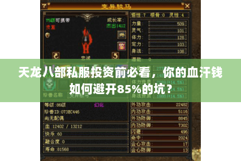 天龙八部私服投资前必看，你的血汗钱如何避开85%的坑？