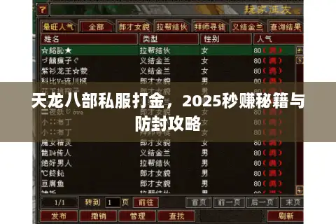 天龙八部私服打金,2025秒赚秘籍与防封攻略 天龙八部私服打金,2025秒赚秘籍与防封攻略