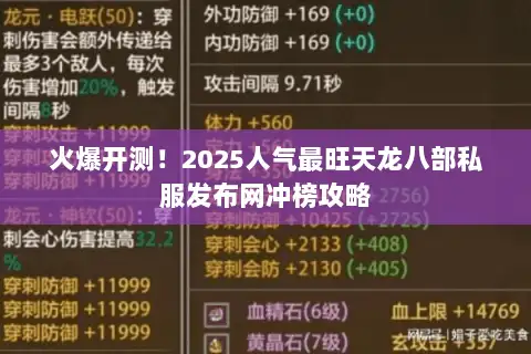 火爆开测！2025人气最旺天龙八部私服发布网冲榜攻略