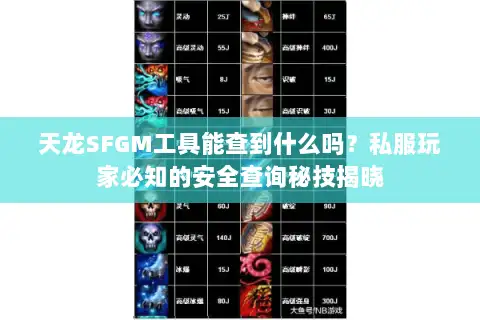 天龙SFGM工具能查到什么吗?私服玩家必知的安全查询秘技揭晓 天龙SFGM工具能查到什么吗?私服玩家必知的安全查询秘技揭晓