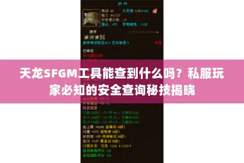 天龙SFGM工具能查到什么吗?私服玩家必知的安全查询秘技揭晓 天龙SFGM工具能查到什么吗?私服玩家必知的安全查询秘技揭晓