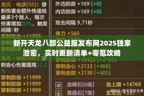 新开天龙八部公益服发布网2025独家泄密,实时更新清单+零氪攻略 新开天龙八部公益服发布网2025独家泄密,实时更新清单+零氪攻略