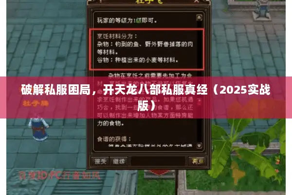 破解私服困局,开天龙八部私服真经(2025实战版) 破解私服困局,开天龙八部私服真经(2025实战版)
