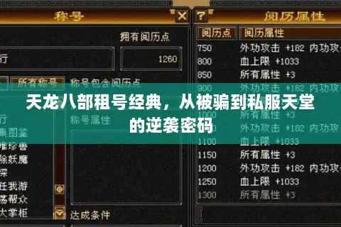 天龙八部租号经典,从被骗到私服天堂的逆袭密码 天龙八部租号经典,从被骗到私服天堂的逆袭密码