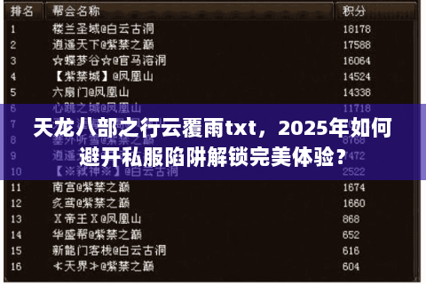 天龙八部之行云覆雨txt，2025年如何避开私服陷阱解锁完美体验？