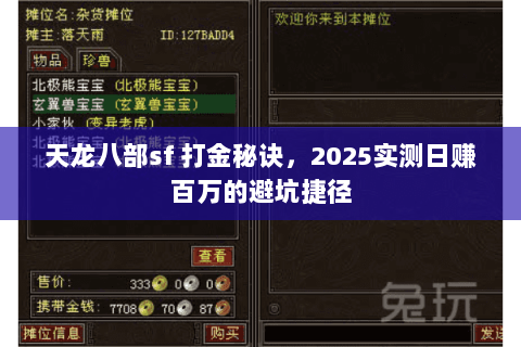 天龙八部sf 打金秘诀，2025实测日赚百万的避坑捷径
