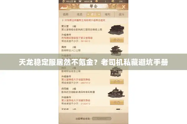 天龙稳定服居然不氪金?老司机私藏避坑手册 天龙稳定服居然不氪金?老司机私藏避坑手册
