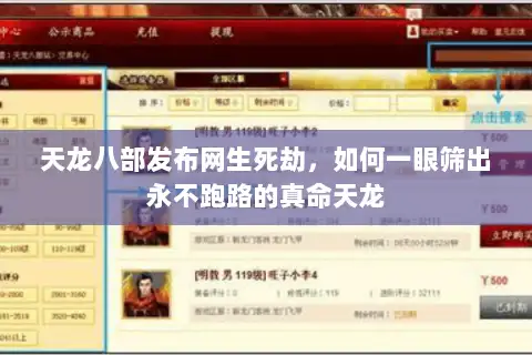 天龙八部发布网生死劫，如何一眼筛出永不跑路的真命天龙