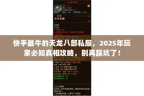 快手最牛的天龙八部私服，2025年玩家必知真相攻略，别再踩坑了！