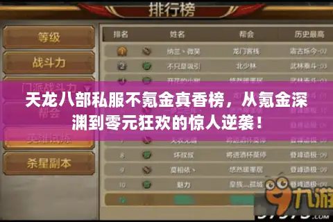 天龙八部私服不氪金真香榜,从氪金深渊到零元狂欢的惊人逆袭! 天龙八部私服不氪金真香榜,从氪金深渊到零元狂欢的惊人逆袭!