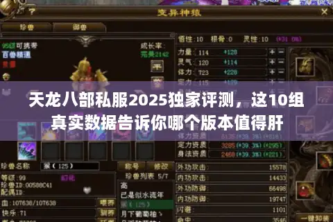 天龙八部私服2025独家评测，这10组真实数据告诉你哪个版本值得肝