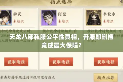 天龙八部私服公平性真相,开服即删档竟成最大保障? 天龙八部私服公平性真相,开服即删档竟成最大保障?