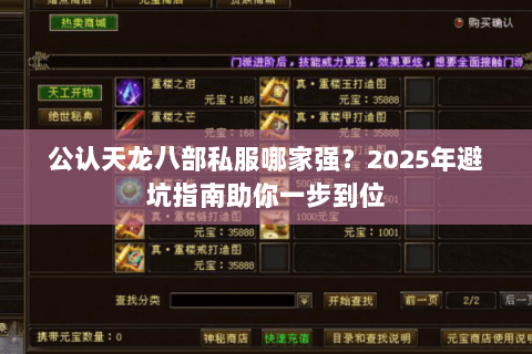 公认天龙八部私服哪家强？2025年避坑指南助你一步到位