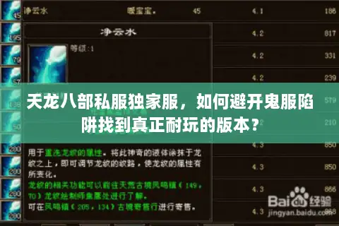 天龙八部私服独家服，如何避开鬼服陷阱找到真正耐玩的版本？