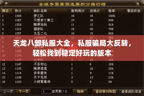 天龙八部私服大全，私服骗局大反转，轻松找到稳定好玩的版本