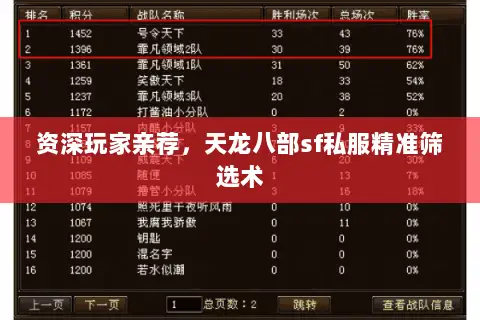 资深玩家亲荐，天龙八部sf私服精准筛选术