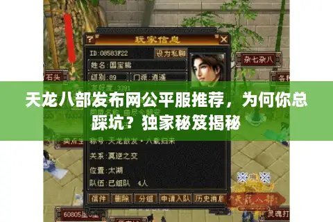 天龙八部发布网公平服推荐，为何你总踩坑？独家秘笈揭秘