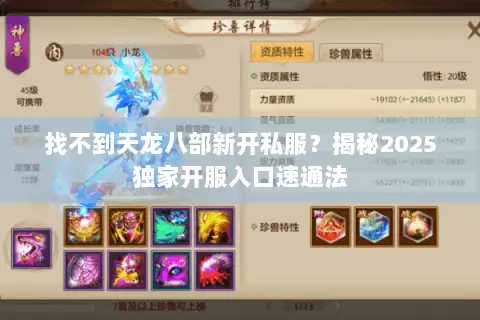 找不到天龙八部新开私服？揭秘2025独家开服入口速通法
