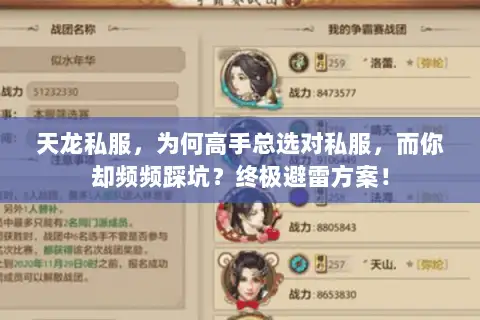 天龙私服，为何高手总选对私服，而你却频频踩坑？终极避雷方案！
