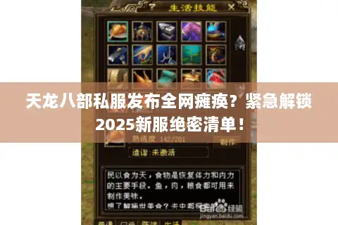 天龙八部私服发布全网瘫痪?紧急解锁2025新服绝密清单! 天龙八部私服发布全网瘫痪?紧急解锁2025新服绝密清单!