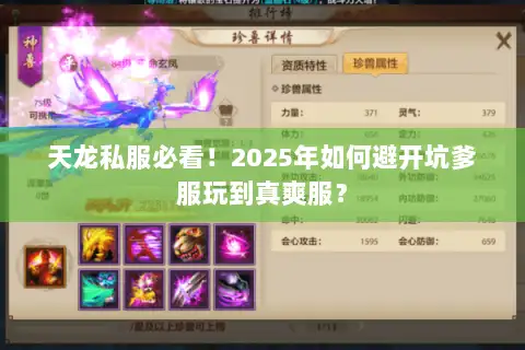天龙私服必看！2025年如何避开坑爹服玩到真爽服？