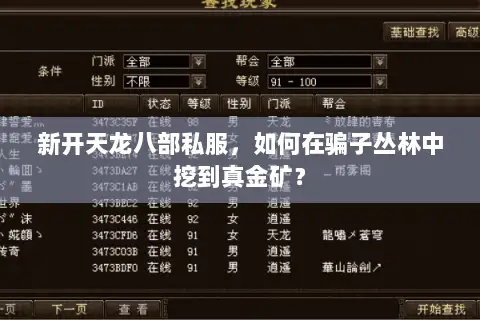 新开天龙八部私服，如何在骗子丛林中挖到真金矿？