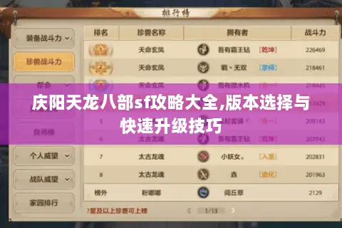 庆阳天龙八部sf攻略大全,版本选择与快速升级技巧 庆阳天龙八部sf攻略大全,版本选择与快速升级技巧