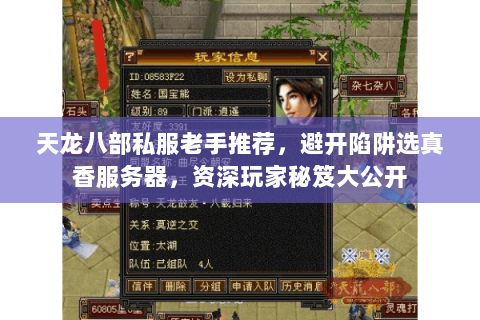 天龙八部私服老手推荐，避开陷阱选真香服务器，资深玩家秘笈大公开