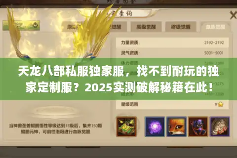 天龙八部私服独家服，找不到耐玩的独家定制服？2025实测破解秘籍在此！