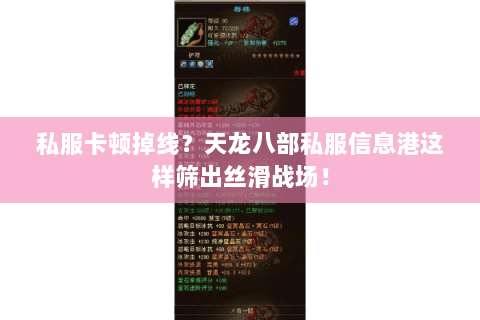 私服卡顿掉线？天龙八部私服信息港这样筛出丝滑战场！