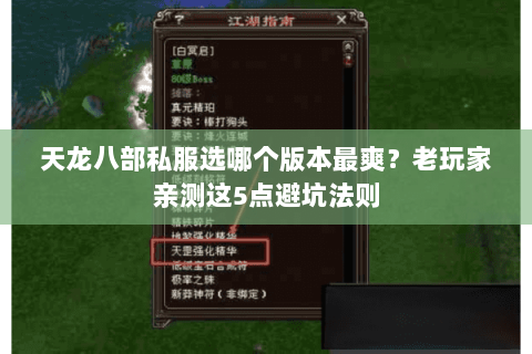 天龙八部私服选哪个版本最爽？老玩家亲测这5点避坑法则