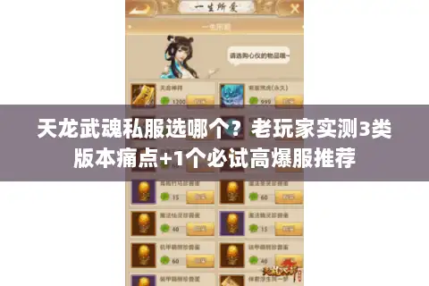天龙武魂私服选哪个？老玩家实测3类版本痛点+1个必试高爆服推荐